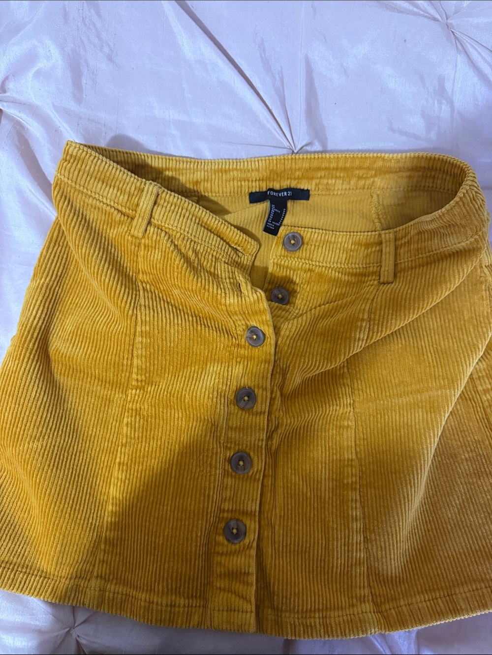 Forever 21 Yellow Corduroy Button-Front Mini Skirt